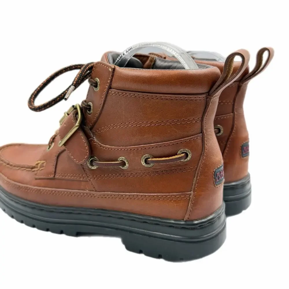 Polo Sport Ralph Lauren Boy's 6 Brown Leather Lace Up Buckle Strap Ankle Boots